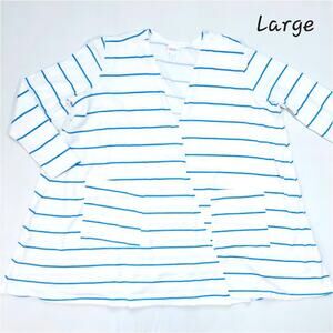 NWT LuLaRoe Caroline Cardigan Women’s Large White & Blue Striped Open Front